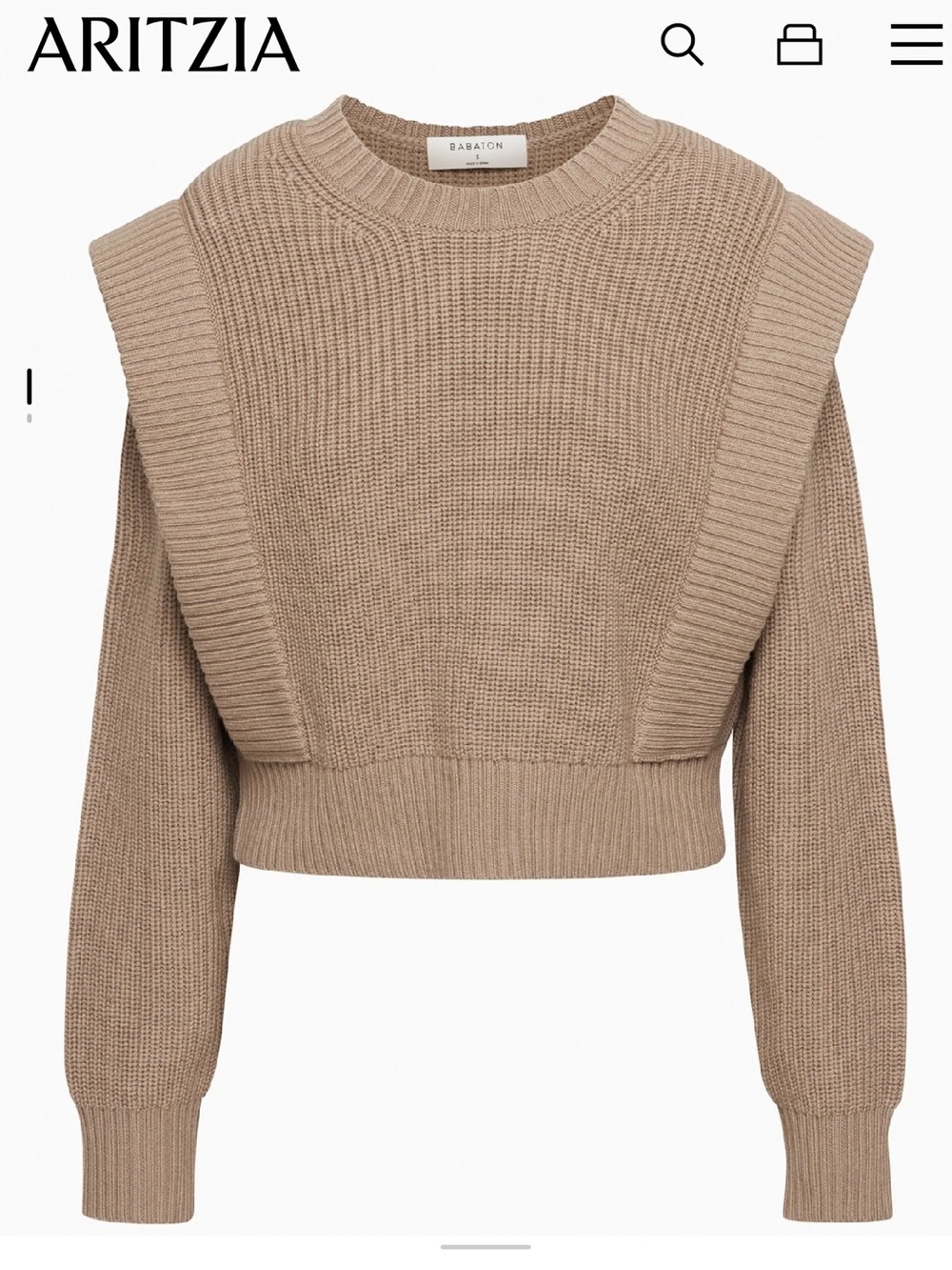 Aritzia Babaton Grazia warm taupe chaud sweater size S 100% Merino wool NWOT